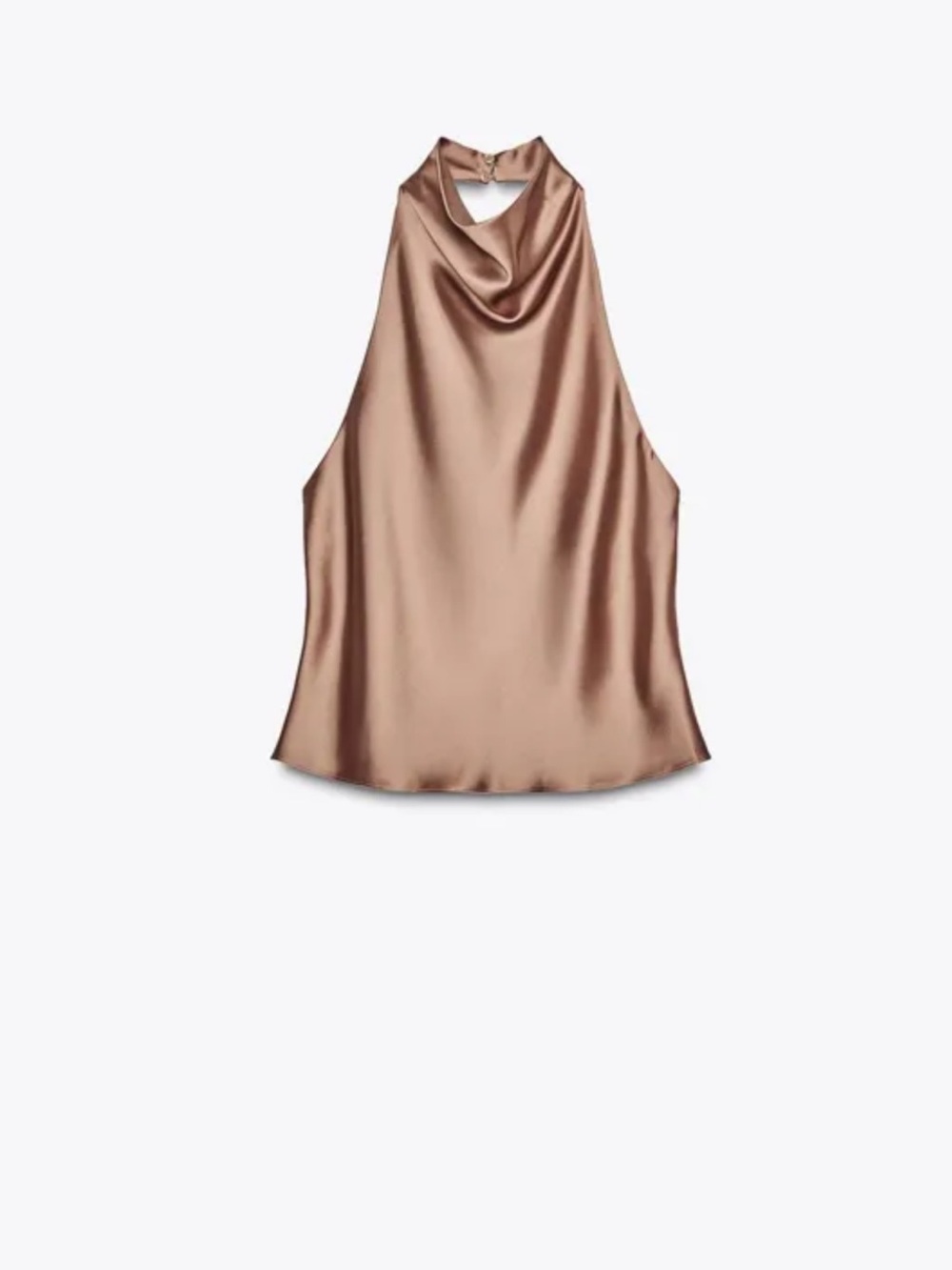 Zara Satin Halter Cowl Neck Top in Taupe Brown